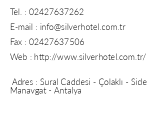 Silver Hotel Side iletiim bilgileri